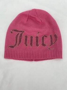Juicy Couture Pink Rhinestone Logo Knit Beanie Hat Cap O/S